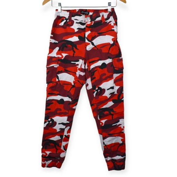 Almost Famous Pants M Womens Camo Skinny Cotton Blend Mid Rise Red Multicolor - Picture 1 of 10